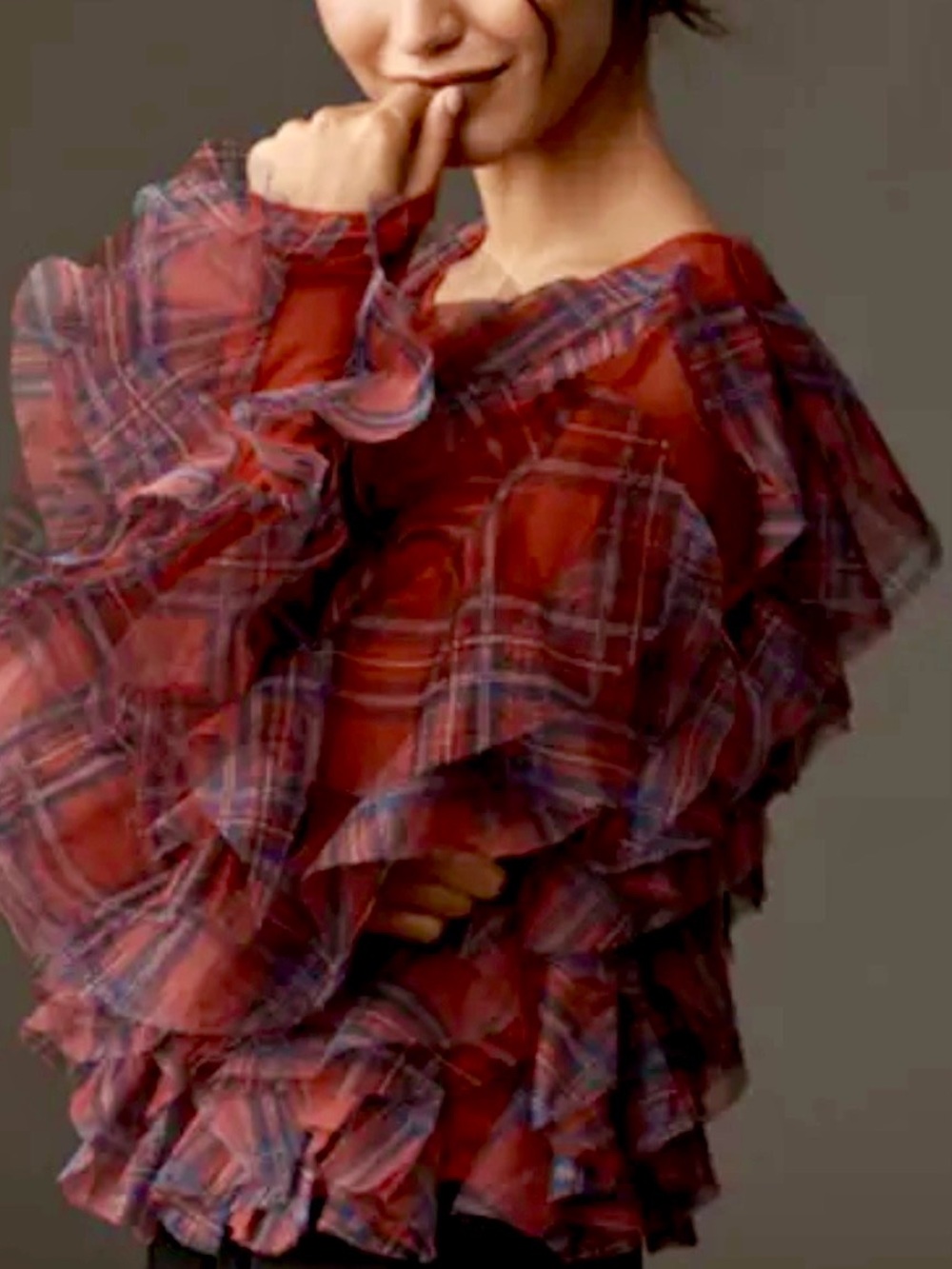 NWT Dolan by Anthropologie Left Coast Ruffle Plaid Crew-Neck Blouse, size M
